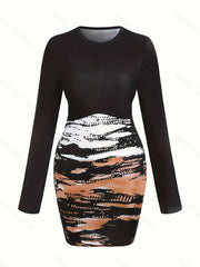 Tie Dye Long Sleeve Bodycon Midi Dress