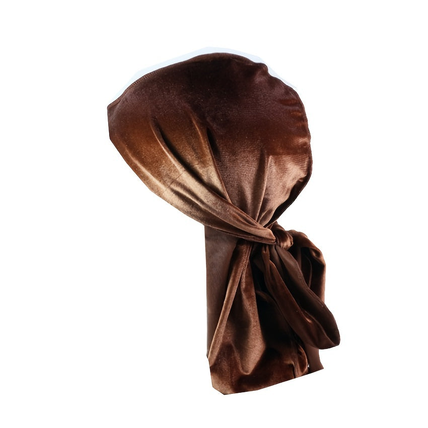 Velvet Men Durag Cap Headwrap Extra Long Tail Wide Strap Turban Hat