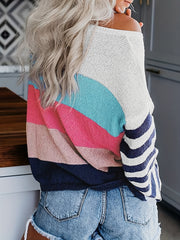 Casual Sweater Colorblock Stripe Print Long Sleeve Jumper