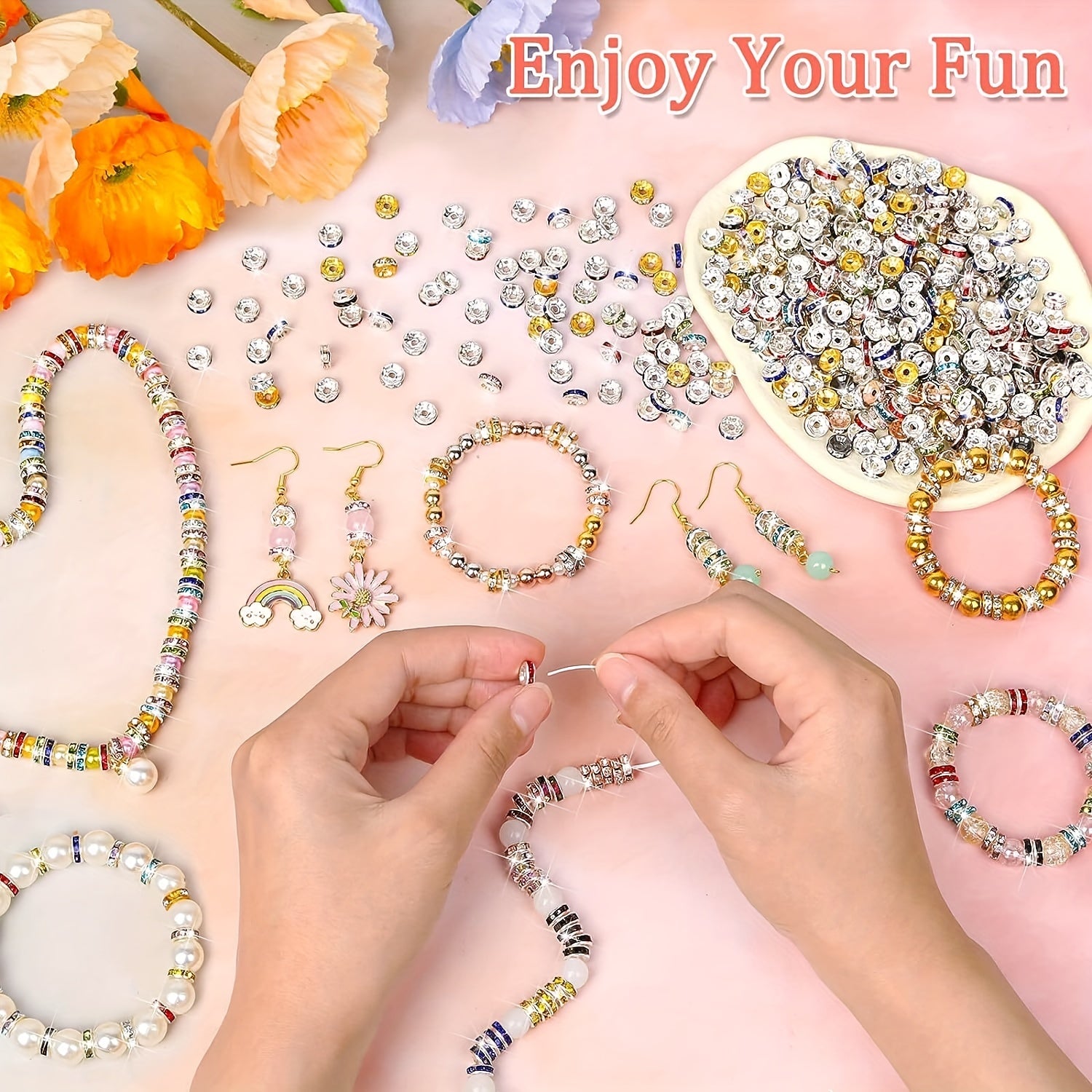 900pcs 8mm Rhinestone Spacer Beads 15 Colors