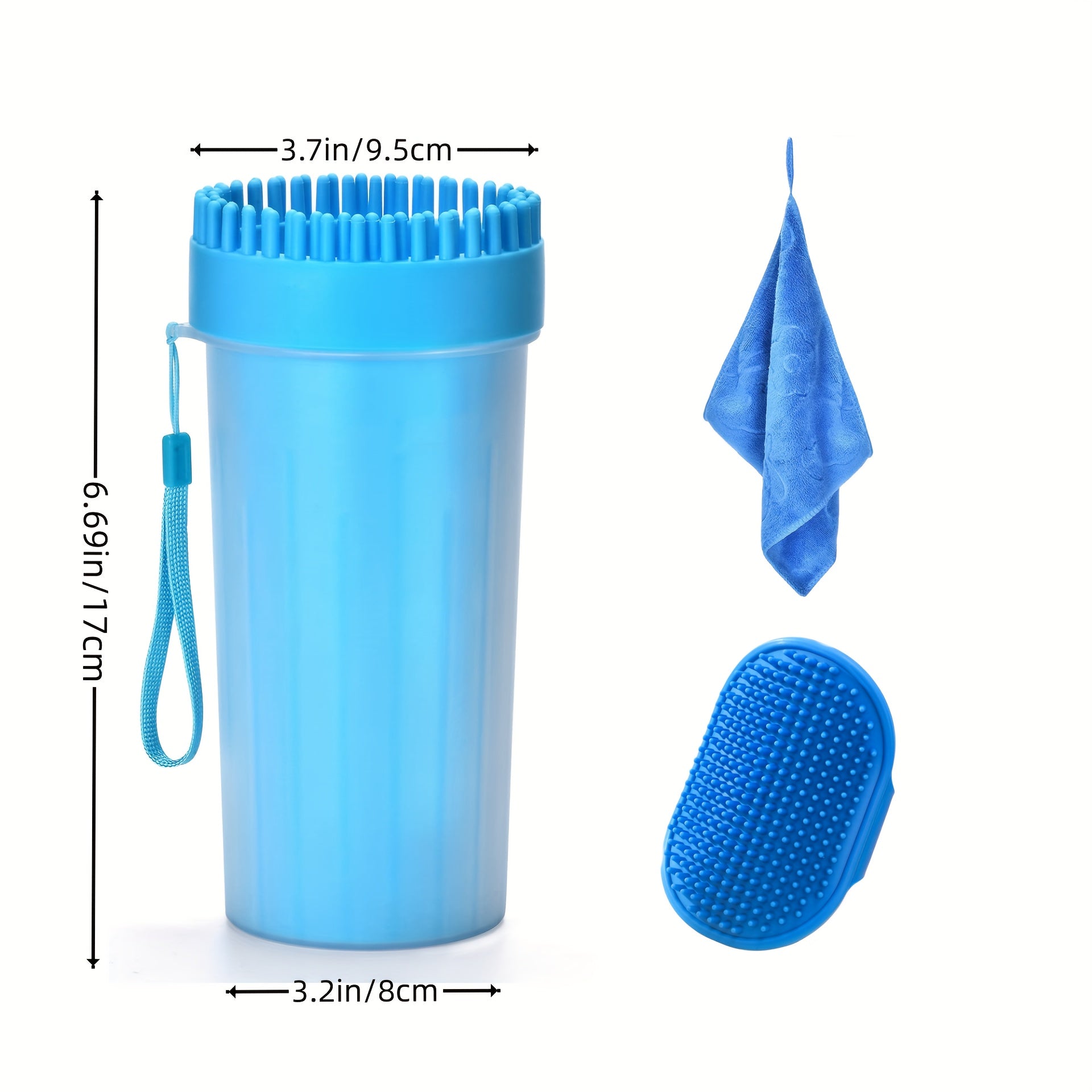 3pcs Dog Foot Washer Cup, Massage Bath Brush, Soft Towel Set