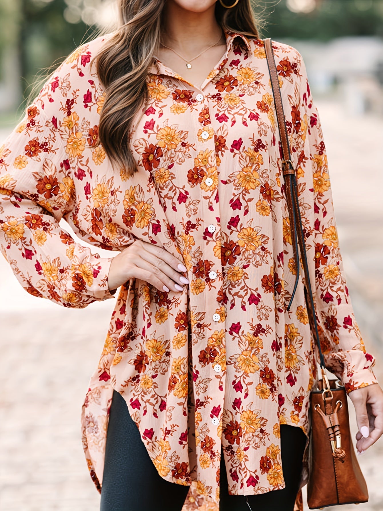 Floral Print Button Up Long Sleeve Blouse