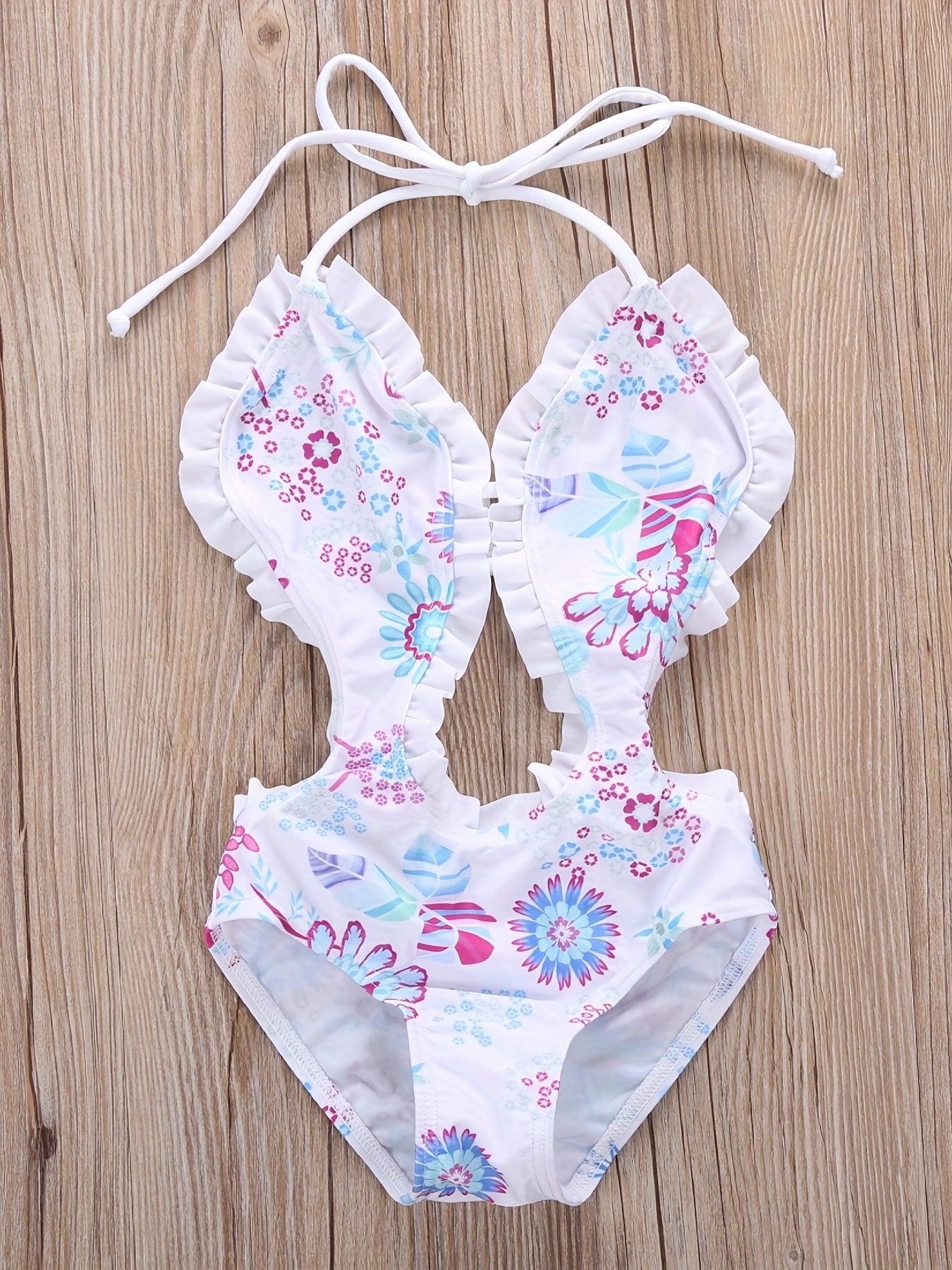 Toddler Girls Flowers Halter One Piece Swimsuit