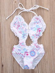 Toddler Girls Flowers Halter One Piece Swimsuit