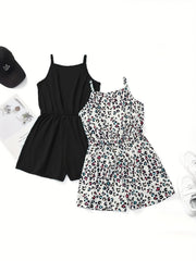 Girls Leopard Print Cami Rompers Set