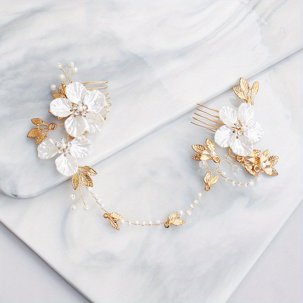 Flower & Pearl Hair Comb Bridal Wedding Accessory