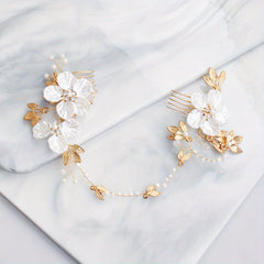 Flower & Pearl Hair Comb Bridal Wedding Accessory
