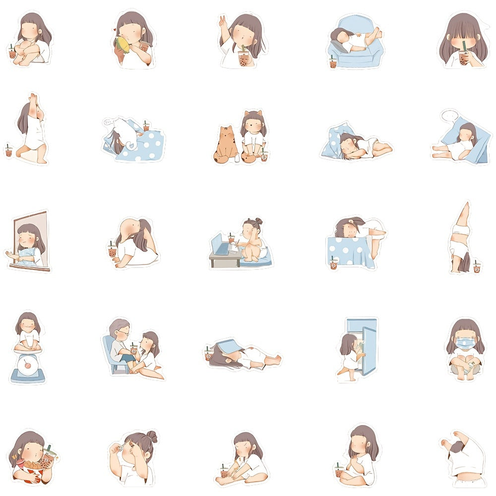 50pcs Cartoon Girl Stickers for Phone Notebook Water Cup Decoration