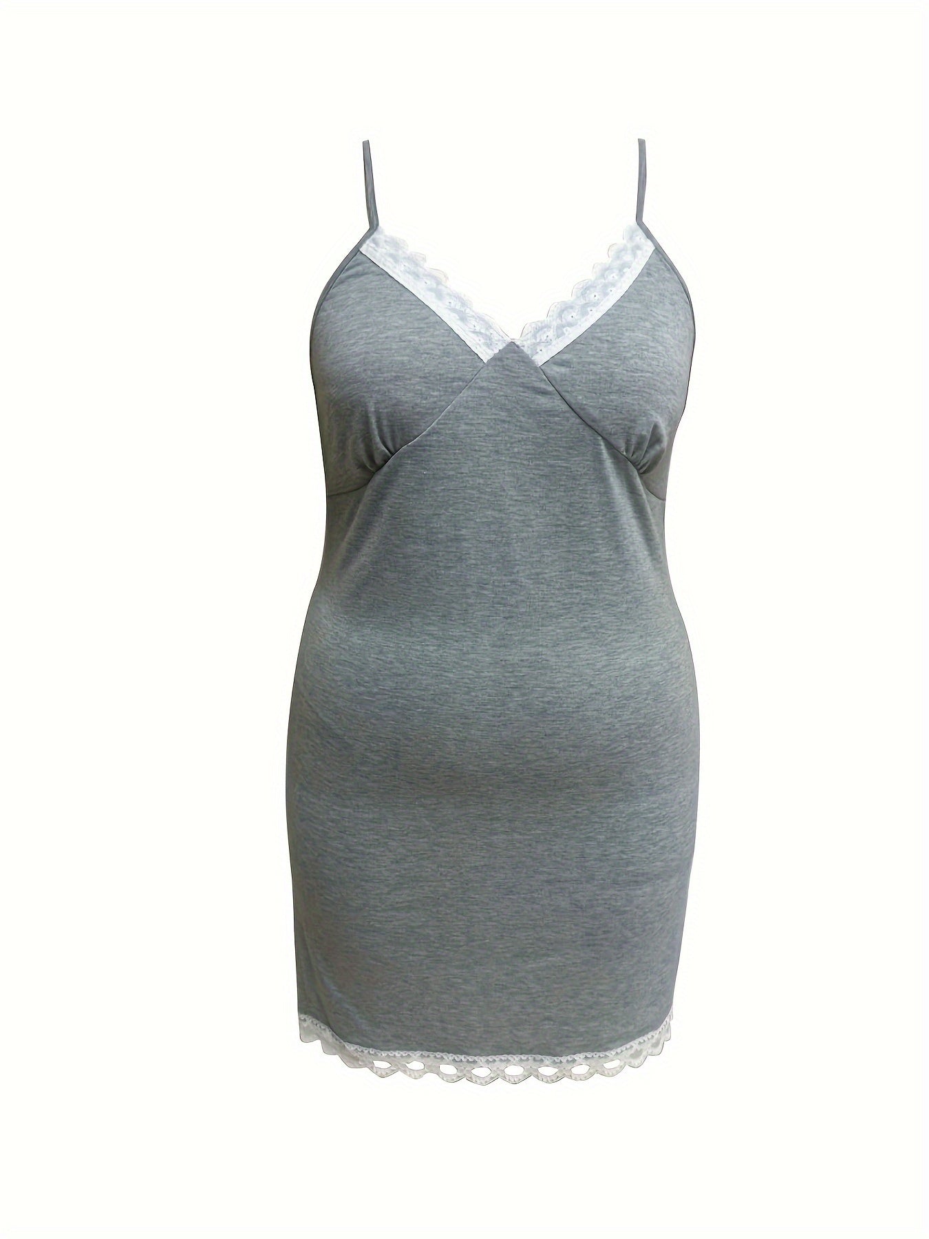 Lace Trim V Neck Cami Dress & Robe Pajama Set
