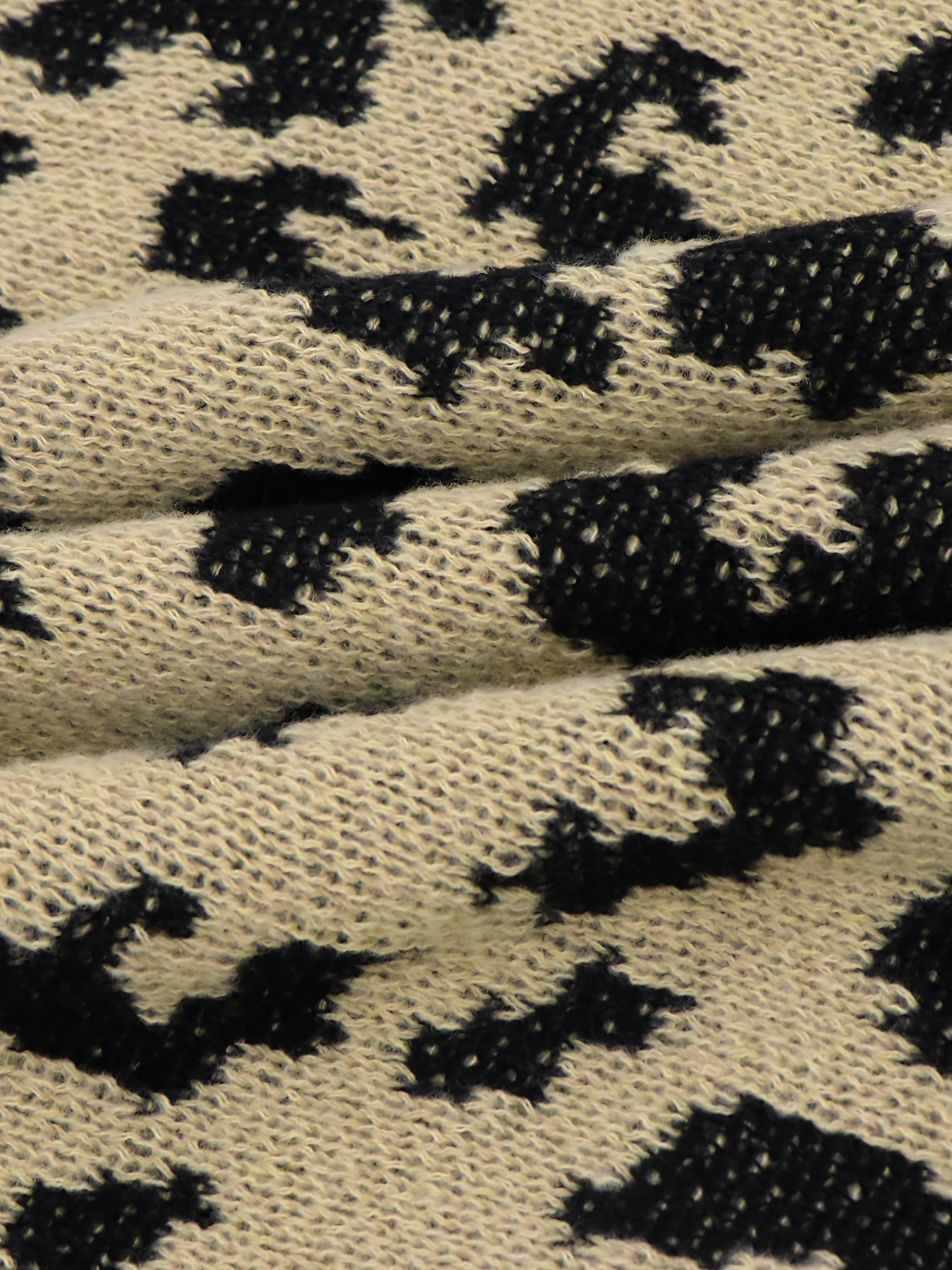 Leopard Pattern Knitted Sweater V Neck Long Sleeve Fall Winter Women's Clothing