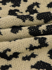 Leopard Pattern Knitted Sweater V Neck Long Sleeve Fall Winter Women's Clothing