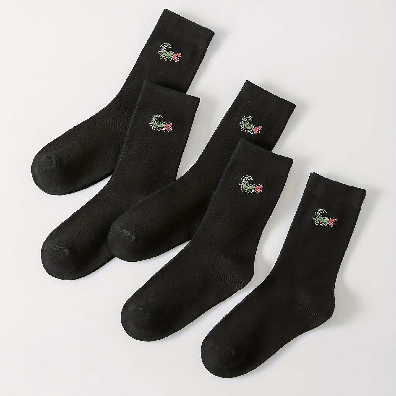 5 Pairs Funny Crocodile Print Crew Socks Women's Stockings