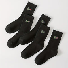 5 Pairs Funny Crocodile Print Crew Socks Women's Stockings