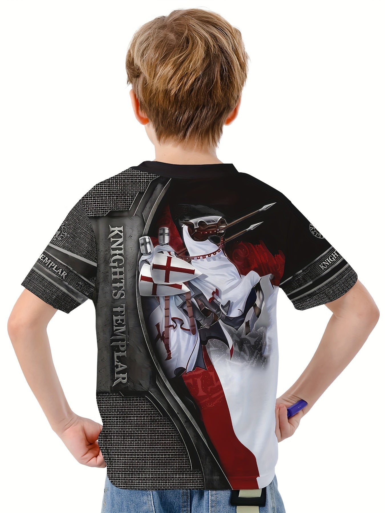 Knight 3D Print Boy's Casual Tee Short Sleeve Crew Neck Comfortable T-shirt