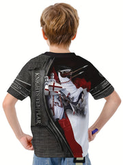 Knight 3D Print Boy's Casual Tee Short Sleeve Crew Neck Comfortable T-shirt