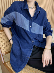 Colorblock Stripe Print Denim Top