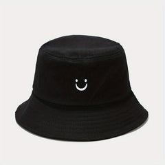 Unisex Smile Embroidery Sunshade Bucket Hat for Outdoor Travel