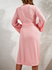 Long Sleeve V Neck Robe With Belt Women's Sleepwear