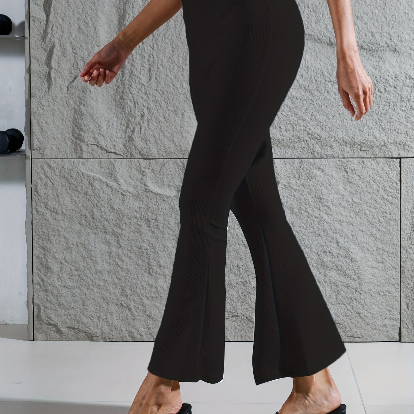 Ribbed Yoga Flared Leggings High Waist Wide Leg Pants