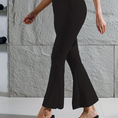 Ribbed Yoga Flared Leggings High Waist Wide Leg Pants