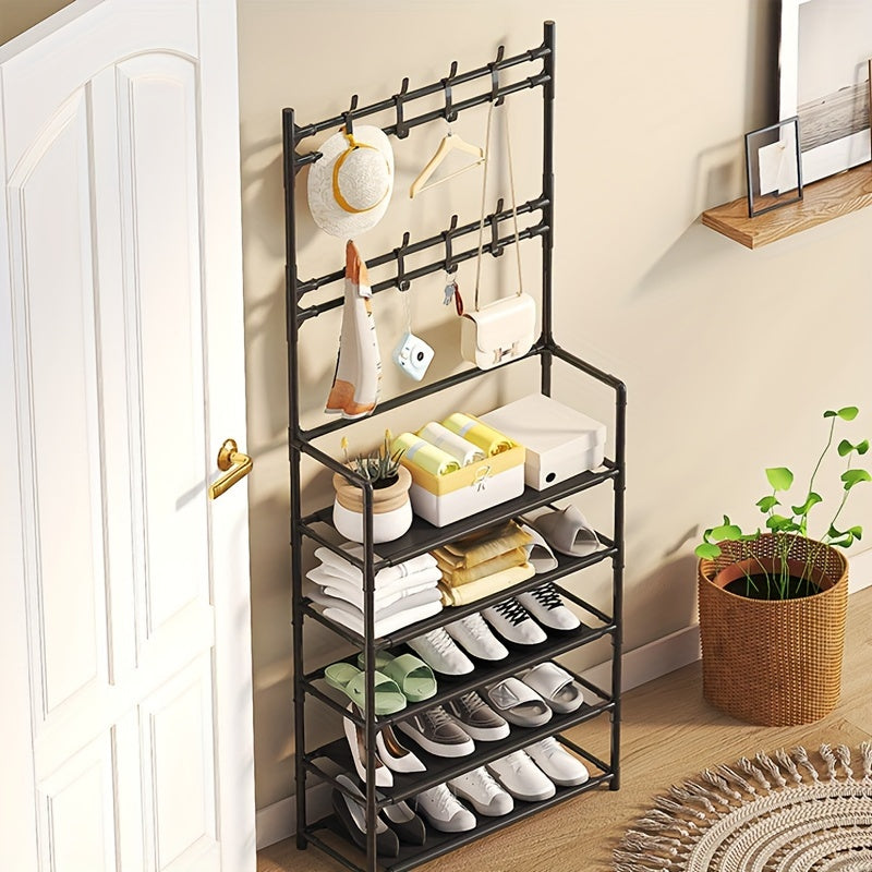 Entrance Coat Rack Foyer Shoe Rack 4 5 Layers 8 Hooks Storage Shelves