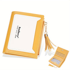 Two Tone Tassel Short Wallet Card Holder Zipper Coin Purse