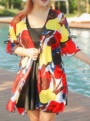 Women's Lotus Floral Leaf Print Sun Protection Cardigan Cover Up