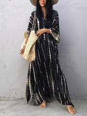 Boho Cover Up Women's Plus Striped Maxi Kaftan Cover Up Dress