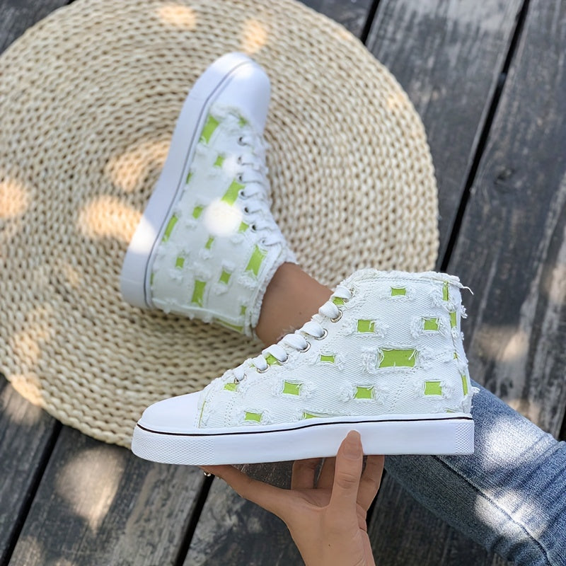 Women's High Top Canvas Sneakers Round Toe Lace Up Skate Shoes
