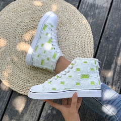 Women's High Top Canvas Sneakers Round Toe Lace Up Skate Shoes