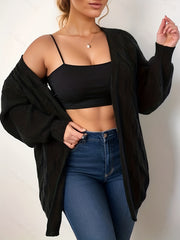 Cable Knit Open Front Long Sleeve Cardigan
