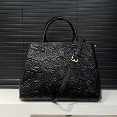Floral Embossed Leather Tote Bag with Zipper Closure