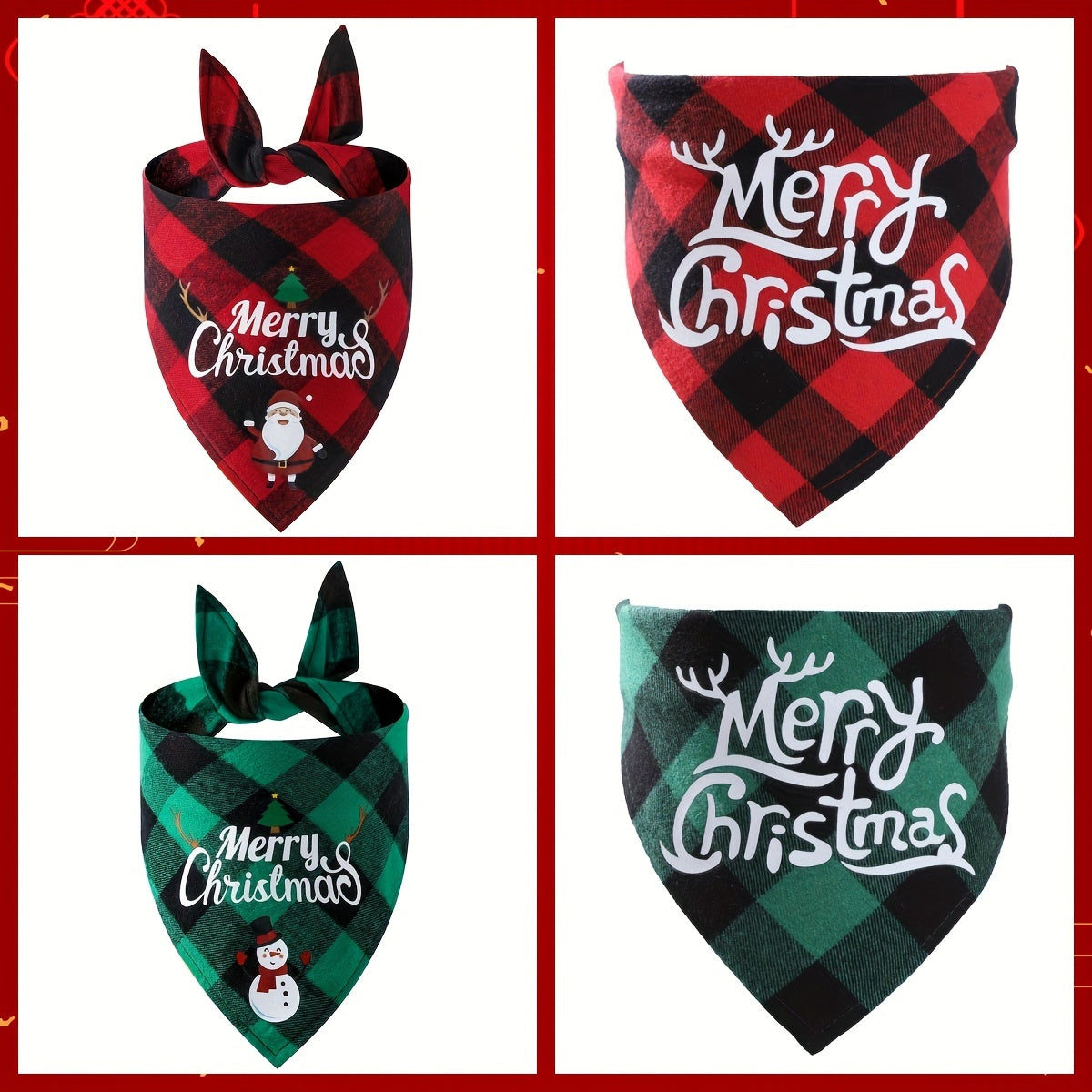 Christmas Plaid Pet Collar Dog Bandana Triangle Towel Scarf Bib