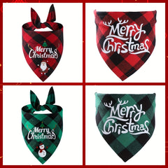 Christmas Plaid Pet Collar Dog Bandana Triangle Towel Scarf Bib