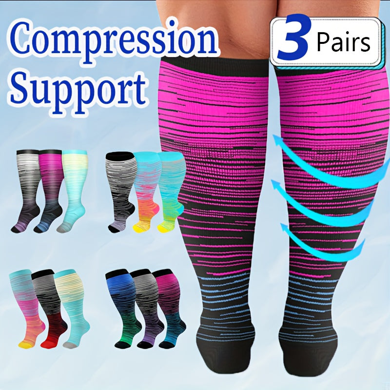 3 Pairs Plus Size Compression Socks 15-20 mmHg Extra Wide Calf