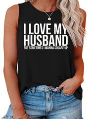 Slogan Print Tank Top Round Neck