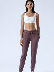 Stretchy Drawstring Running Pants Casual Joggers with Pocket