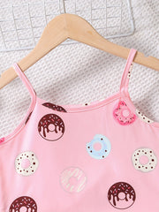 Girl's Donut Print Camisole Top and Shorts Set