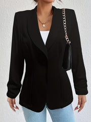 Solid Open Front Blazer Casual Lapel Ruched Sleeve Blazer