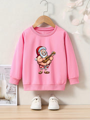 Christmas Santa Print Girls Pullover Sweatshirt Long Sleeve Crew Neck Tops