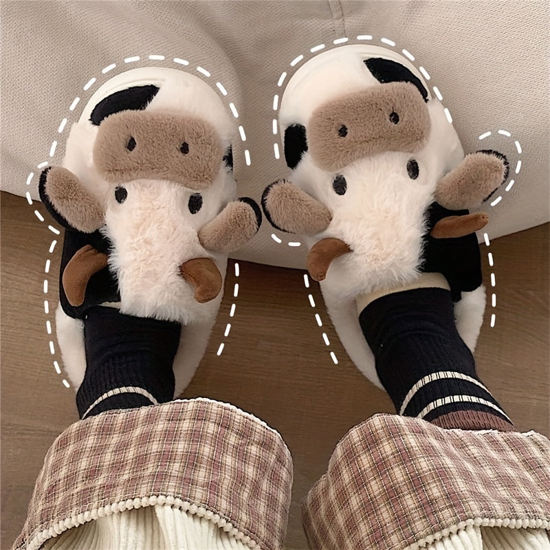 Women's Cow Slippers Warm Closed Toe Home Shoes