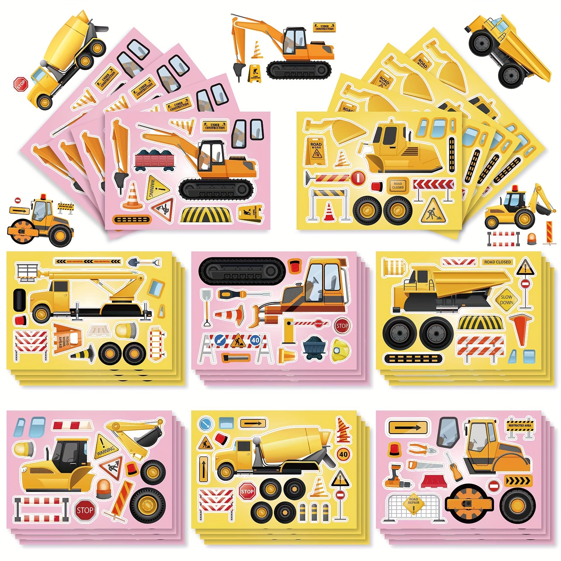 16 Sheets Engineering Truck Kids Stickers DIY Children's Gift Christmas