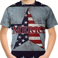 Boy's Vintage Star Graphic T-shirt Slightly Stretch Short Sleeve Tee