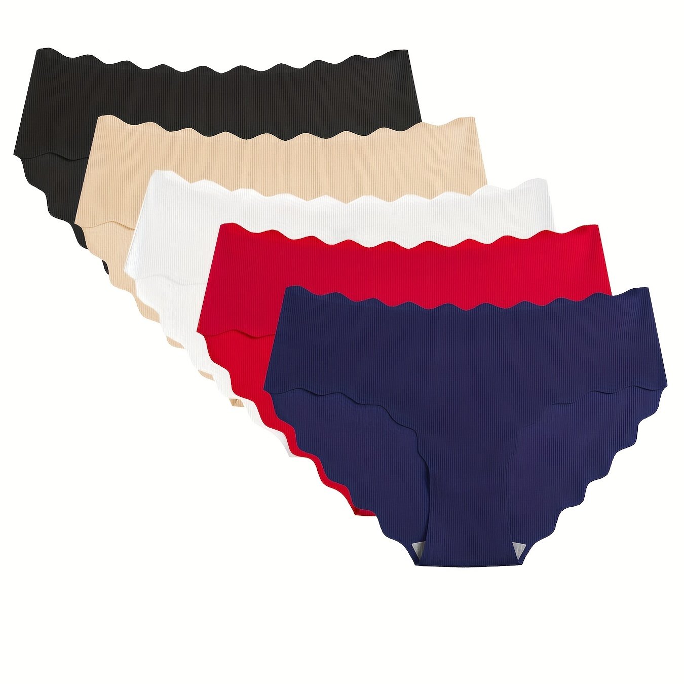 5pcs Seamless Scallop Trim Briefs Comfy Skin-friendly Panties