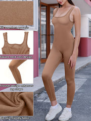 Women's Ribbed Sleeveless Jumpsuit Solid Yoga Activewear