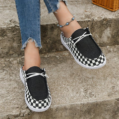 Women's Plaid Walking Shoes Lightweight Low Top Sport Flat Shoes