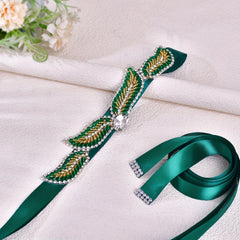 Vintage Rhinestone Belt Hand Sewn Green Crystal Accessories Party Charming Dress