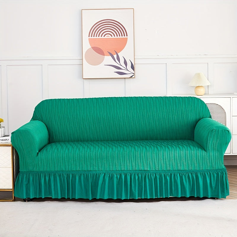 1pc Skirted Sofa Slipcover Stretch Couch Cover