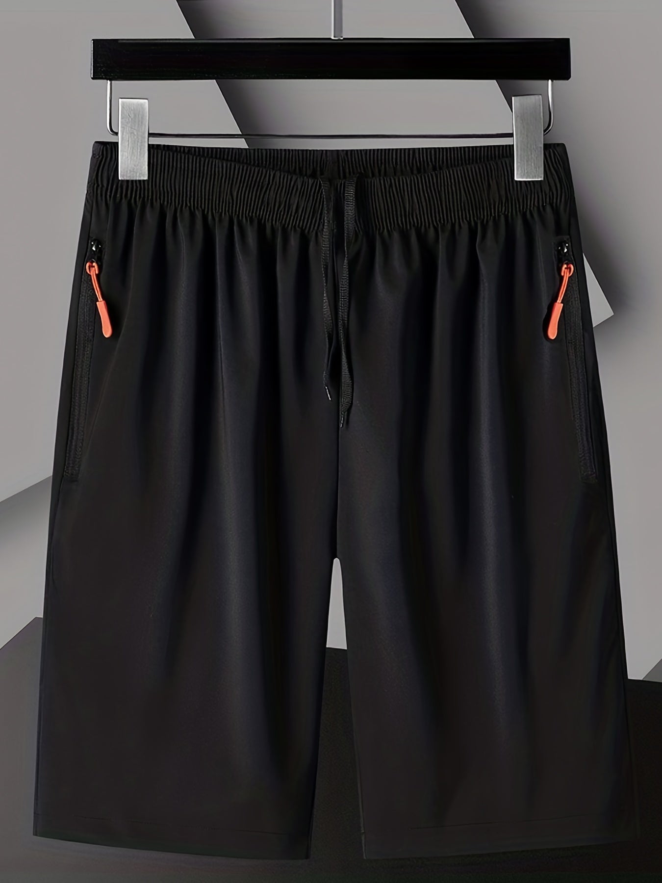 Men's Elastic Waist Drawstring Shorts Zipper Pockets Gym Workout Training