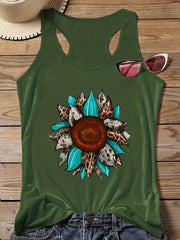 Casual Tank Top Women's Plus Leopard Sunflower Letter Print